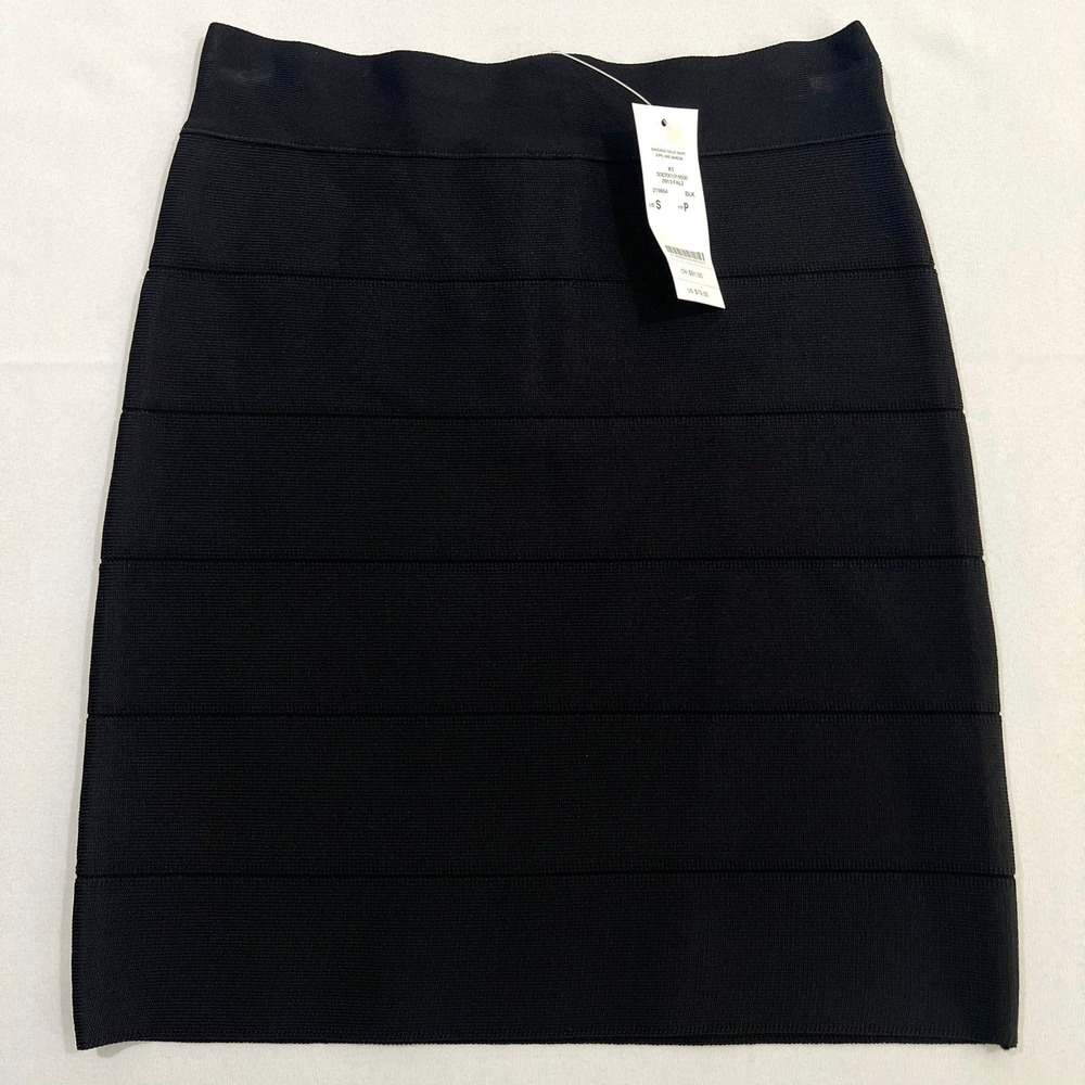 Bebe Bandage Solid Skirt Bodycon Ribbed Mini Back Zip Black Womens Size S‎